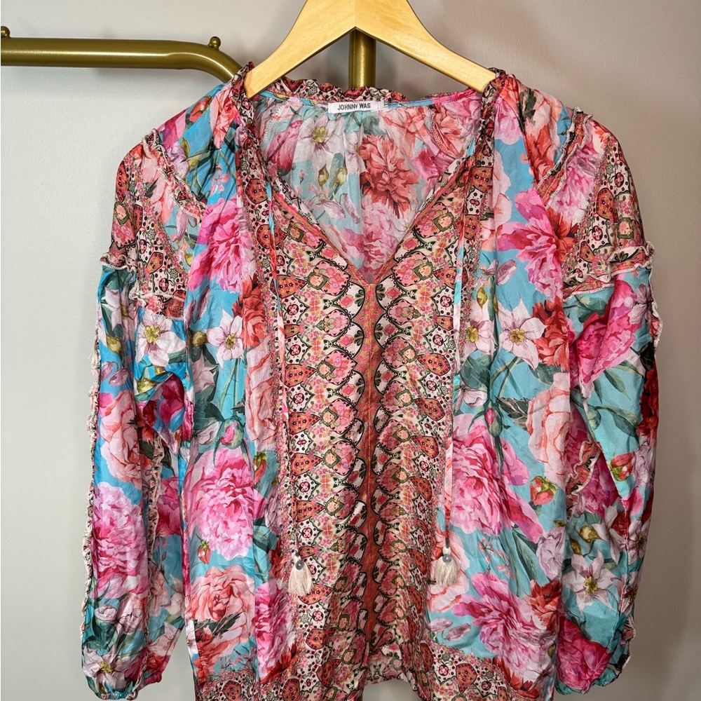 Johnny Was 100% Silk Floral Blouse - SKU 1123 - Picture 2 of 9
